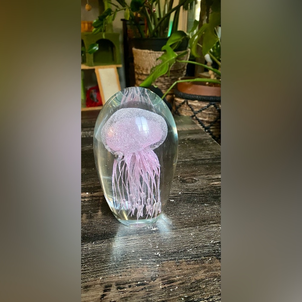 Dynasty Gallery Large Heavy Art Glass Jellyfish Paperweight Pink/Clear 7 Inches